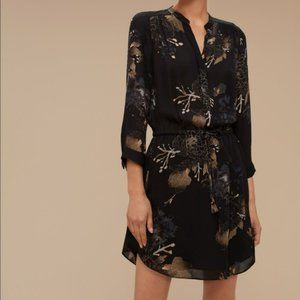 Aritzia Babaton Bennett Silk Dress Tie Waist Black Floral size small